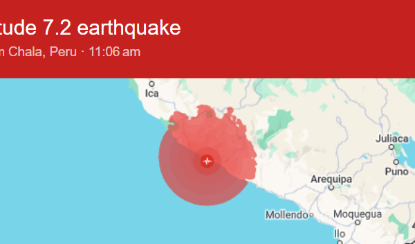 A 7.2 Magnitude Earthquake Hits Coast of Peru 